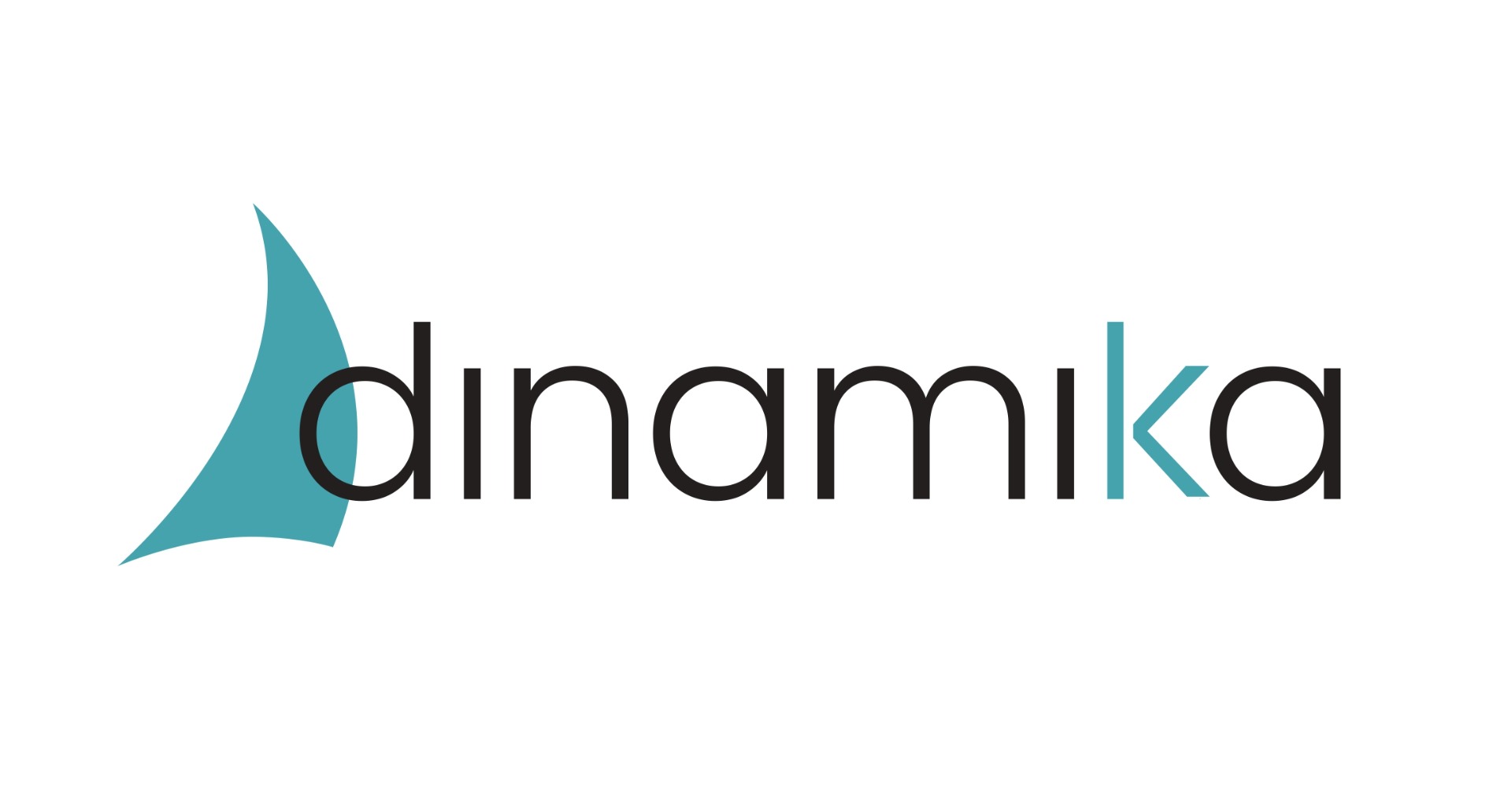 Logo con scritta “dinarniika” e una stilizzata vela azzurra su sfondo bianco.